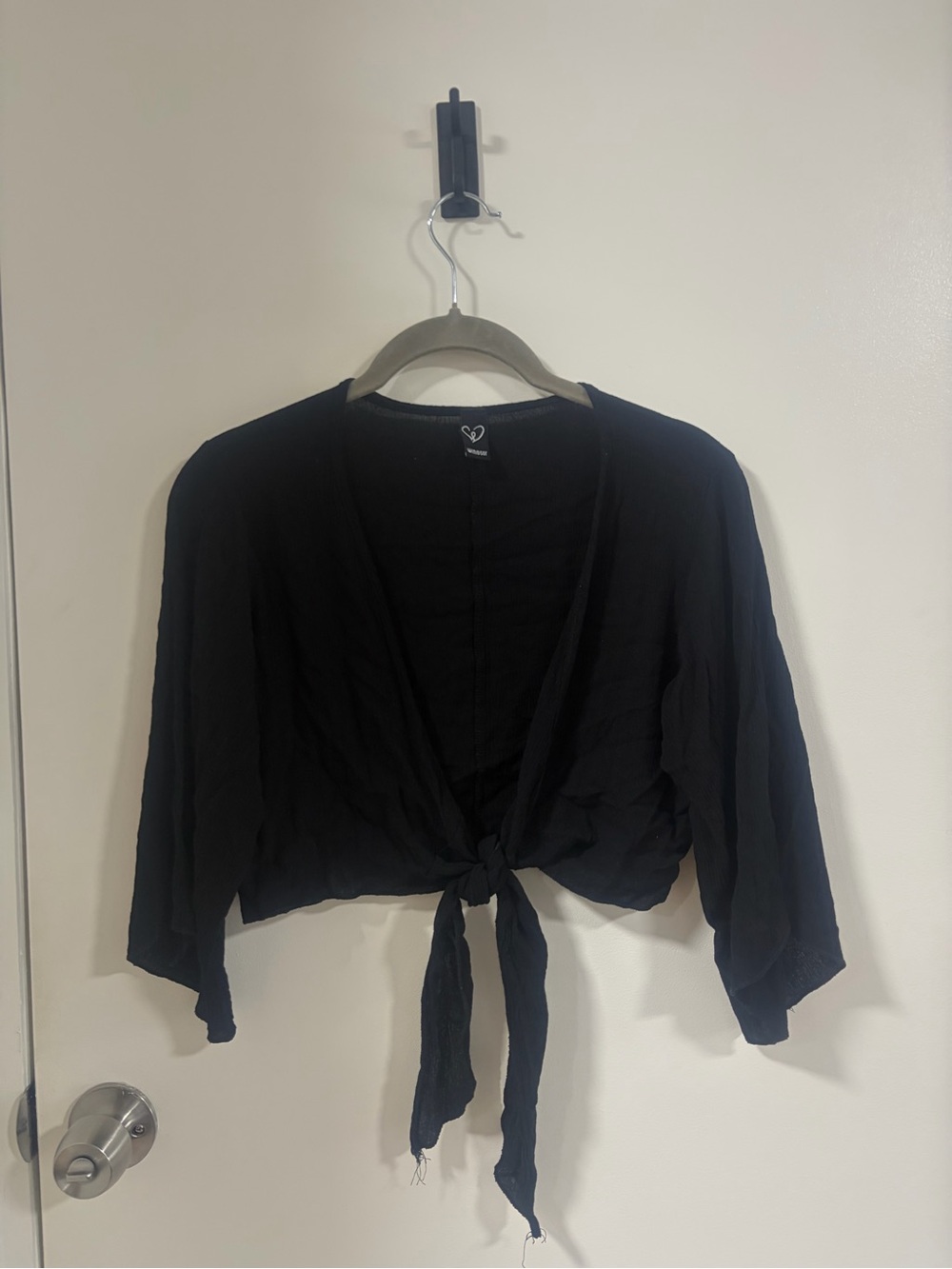 Black Tie-Front Lightweight Cardigan